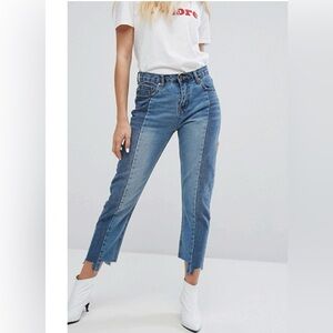 EVIDNT Two Toned cropped Raw Hem Jeans…